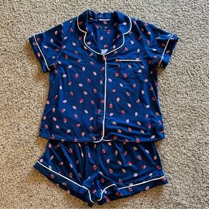 Kate Spade Navy Blue Strawberry Pajama Set - XL